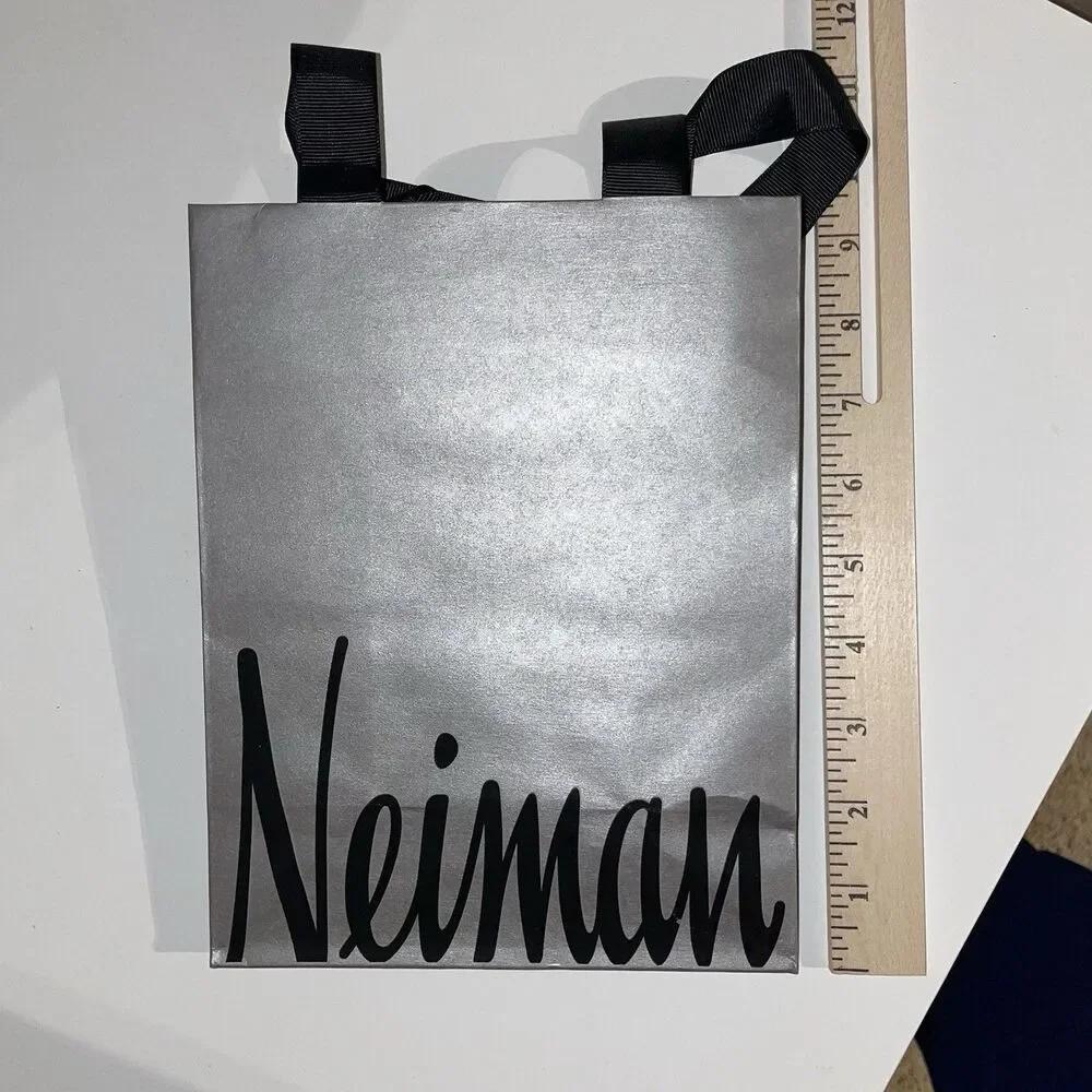 Neiman Marcus Empty Paper Grey Silver Shopping Bag Black Handles 9 x 7 x 4